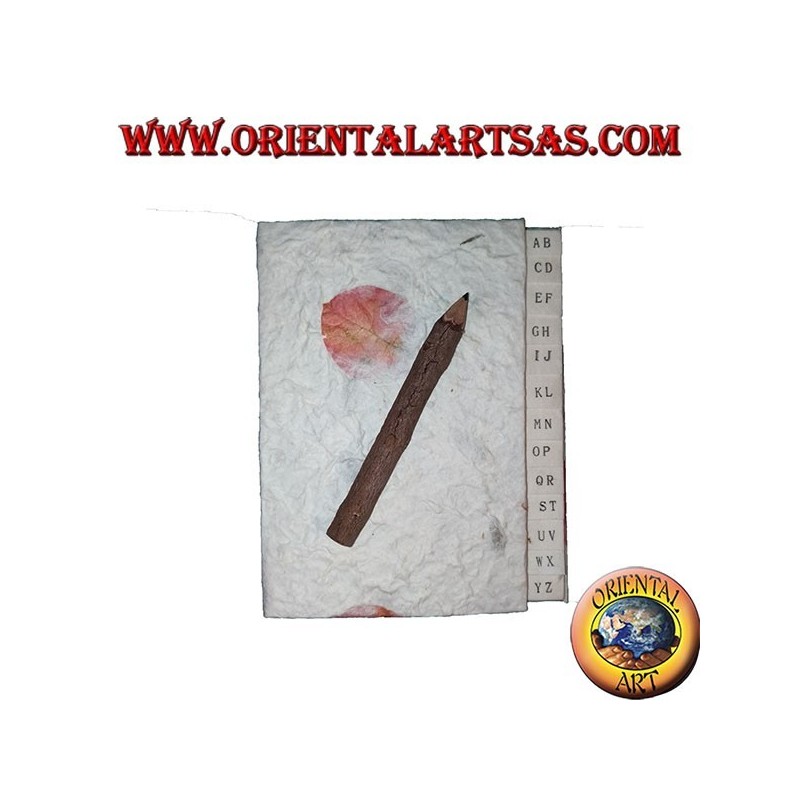 Rubrica telefonica in carta di riso e petali con matita nel tronco, 14 cm