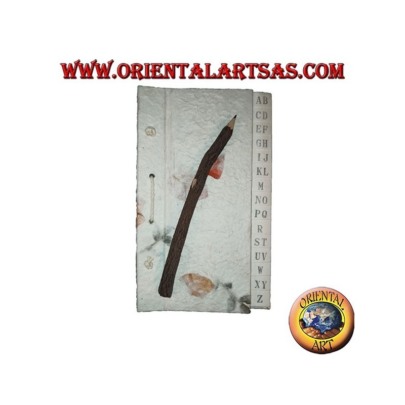 Telephone book in rice paper and petals with pencil in the trunk, 21 cm