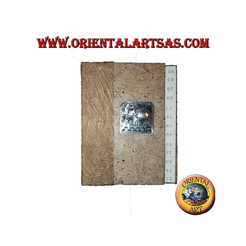 Telephone book in tree bark and plaque with elephant, 14 cm