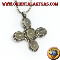 Cruz colgante de plata con cinco hermosas piedras lunares (adularia)