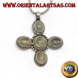 Cruz colgante de plata con cinco hermosas piedras lunares (adularia)