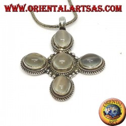Cruz colgante de plata con cinco hermosas piedras lunares (adularia)