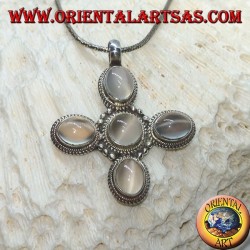 Silver cross pendant with five beautiful moonstones (adularia)