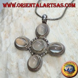 Cruz colgante de plata con cinco hermosas piedras lunares (adularia)