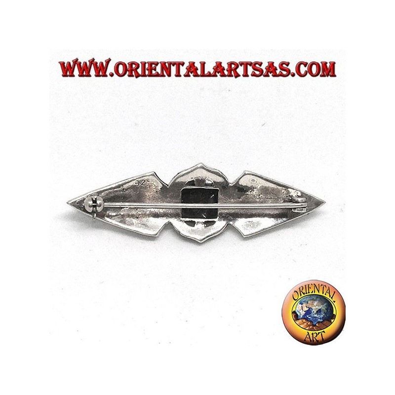 Silberbrosche mit Markasiten und rechteckigem Onyx