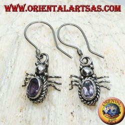 Silver earrings with oval Amethyst in the shape of a ladybug