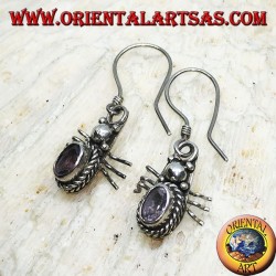 Silver earrings with oval Amethyst in the shape of a ladybug