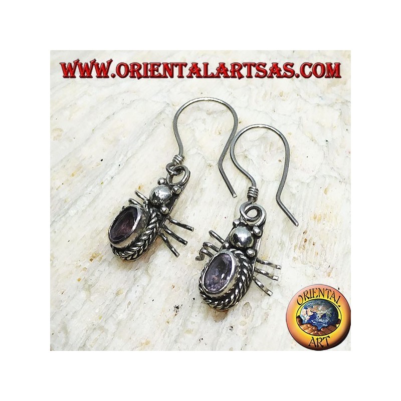 Boucles d'oreilles en argent avec améthyste ovale en forme de coccinelle