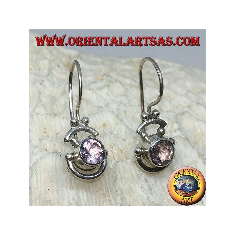 Silberohrringe mit rund geblasenem Amethyst und Silberhalbkreisen