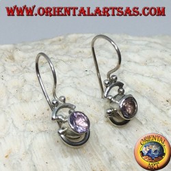 Boucles d'oreilles en argent avec améthyste soufflée ronde et demi-cercles en argent