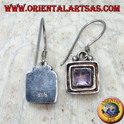 Silver earrings with square Amethyst between silver squares