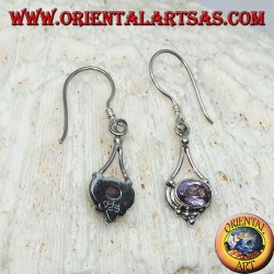 Boucles d'oreilles en argent avec améthyste ovale avec fils suspendus en argent