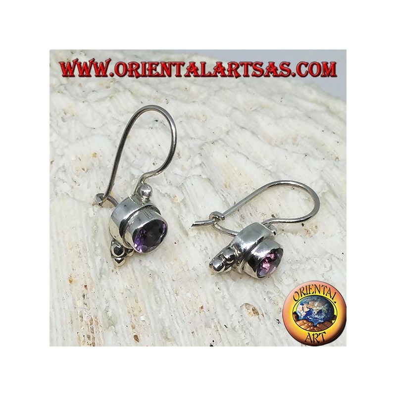 Boucles d'oreilles en argent avec améthyste ronde avec trio de boules en argent