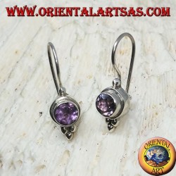 Boucles d'oreilles en argent avec améthyste ronde avec trio de boules en argent