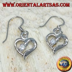 Silver earrings in the shape of a heart with Zircon on a lobe