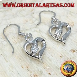 Silver earrings in the shape of a heart with Zircon on a lobe