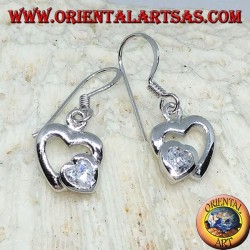 Silver earrings with a heart in Zircon in the heart of silver