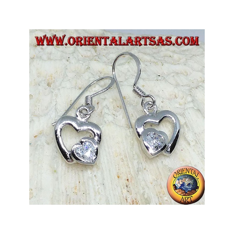 Orecchini in argento con cuore in Zircone nel cuore d'argentoOrecchini in argento con cuore in Zircone nel cuore d'argento