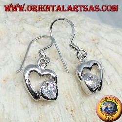 Silver earrings with a heart in Zircon in the heart of silver