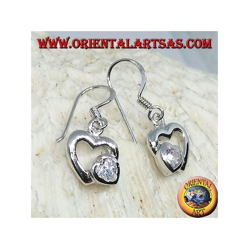 Orecchini in argento con cuore in Zircone nel cuore d'argento