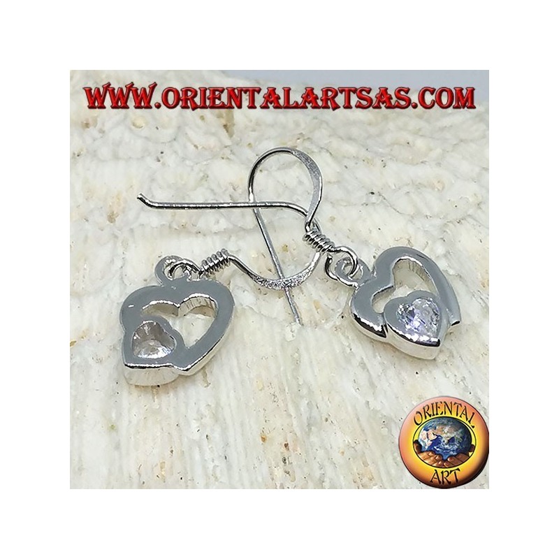 Orecchini in argento con cuore in Zircone nel cuore d'argento