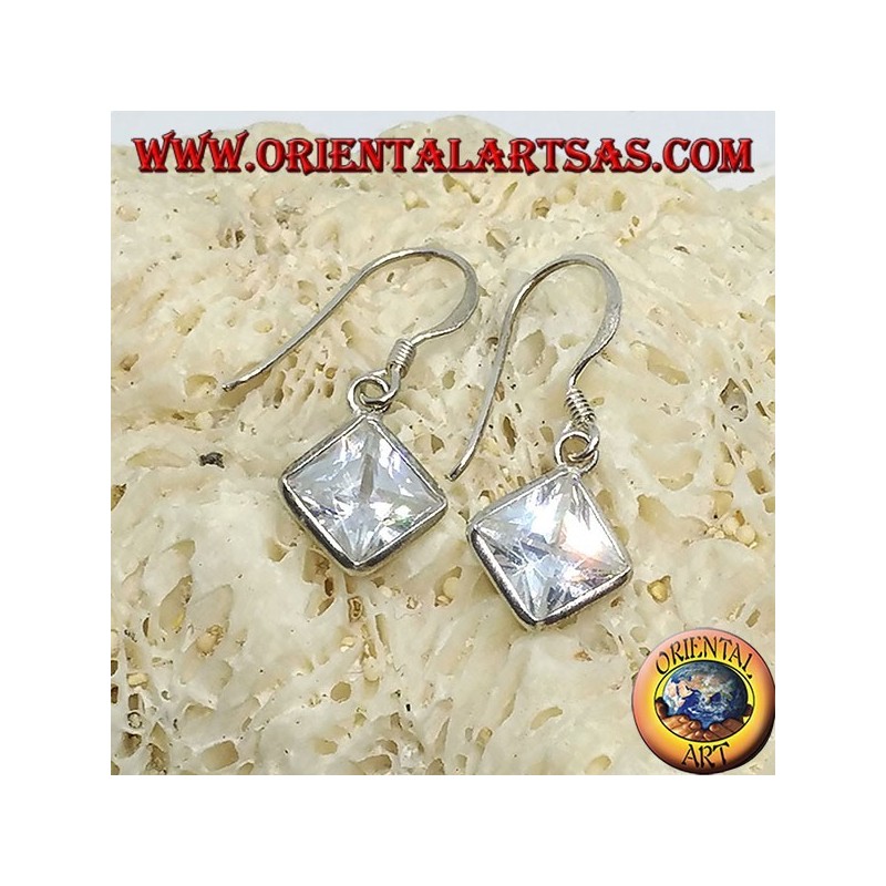 Silver earrings with rhombus zircon