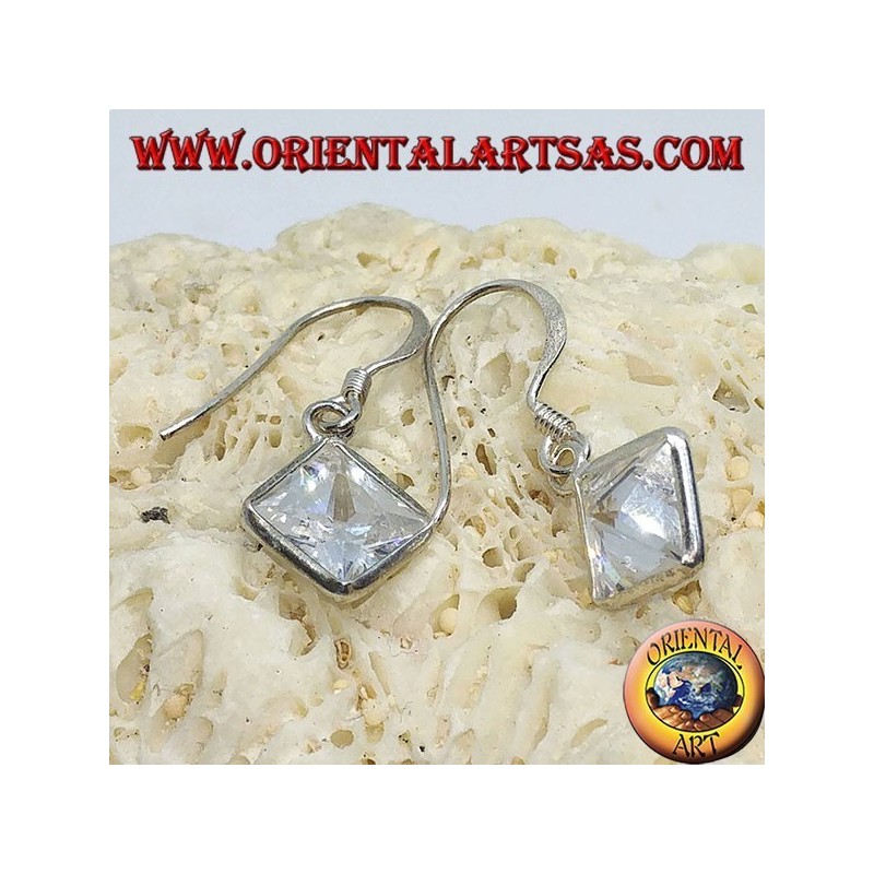 Silver earrings with rhombus zircon