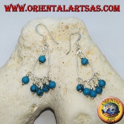 Silver dangle earrings with six turquoise beads