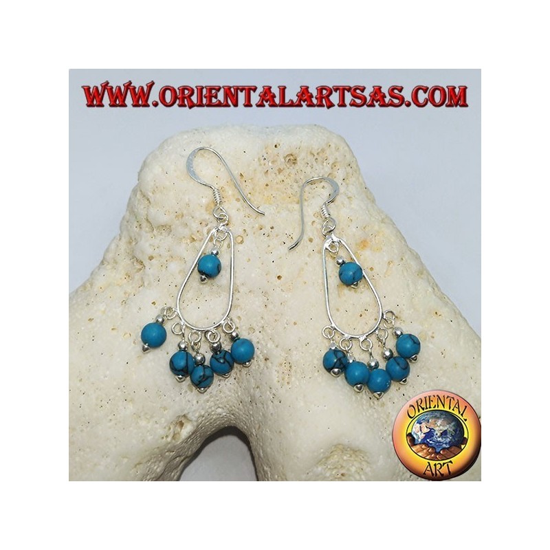 Boucles d'oreilles en argent avec six perles turquoises
