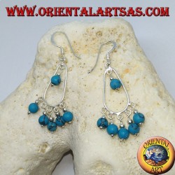 Silver dangle earrings with six turquoise beads