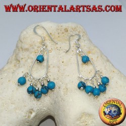 Silver dangle earrings with six turquoise beads