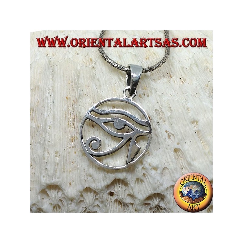 Colgante de plata, ojo de Horus liso en el círculo.