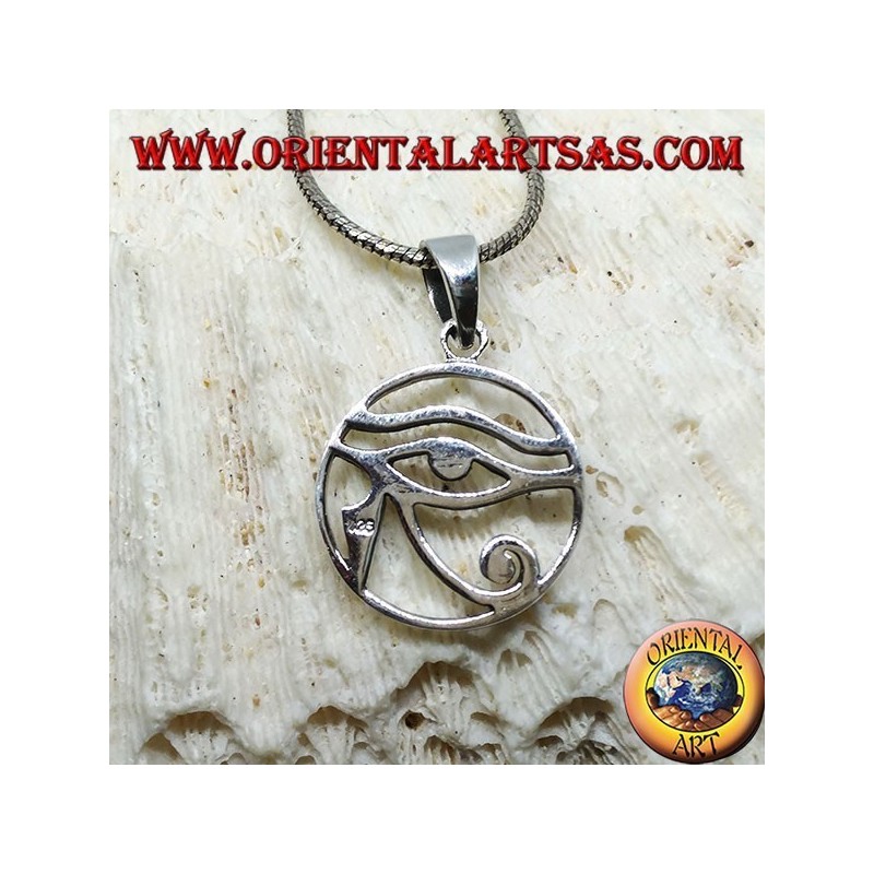 Colgante de plata, ojo de Horus liso en el círculo.