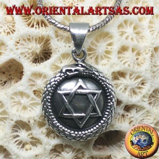 Pendentif en argent, talisman Uroboro Ouroboros avec pentacle sur plaque