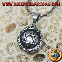 Silberanhänger, Talisman Uroboro Ouroboros mit Pentacle auf Teller