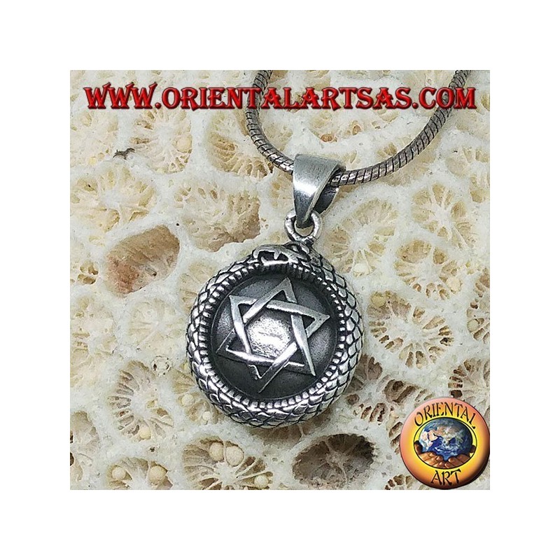 Pendentif en argent, talisman Uroboro Ouroboros avec pentacle sur plaque