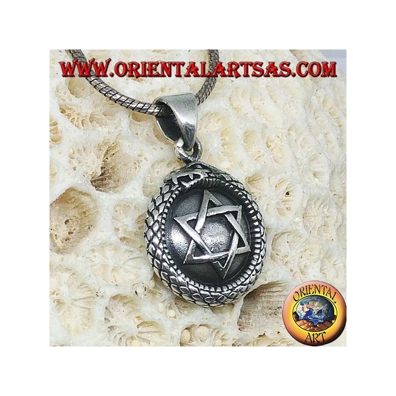 Pendentif en argent, talisman Uroboro Ouroboros avec pentacle sur plaque