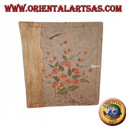 Photo album in tree bark and embroidery of flower petals, 27 cm