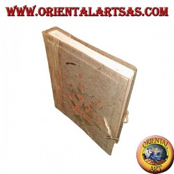 Photo album in tree bark and embroidery of flower petals, 27 cm