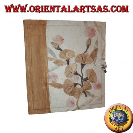Photo album in rice paper and bark with floral pattern, 27 cm