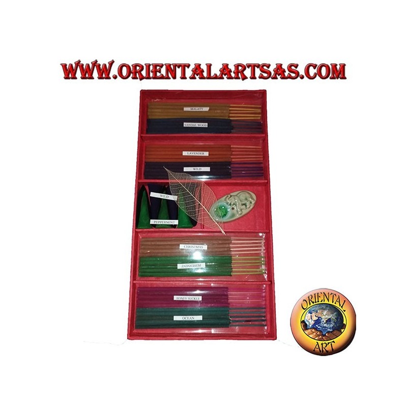 Set of 8 natural incenses (5 pcs) + 6 incense cones + burning essences (pink)