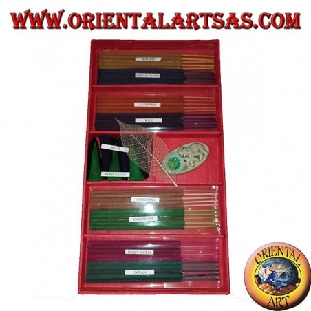 Set di 8 incensi naturali (5 pz) + 6 incensi a cono + brucia essenze (rosa)