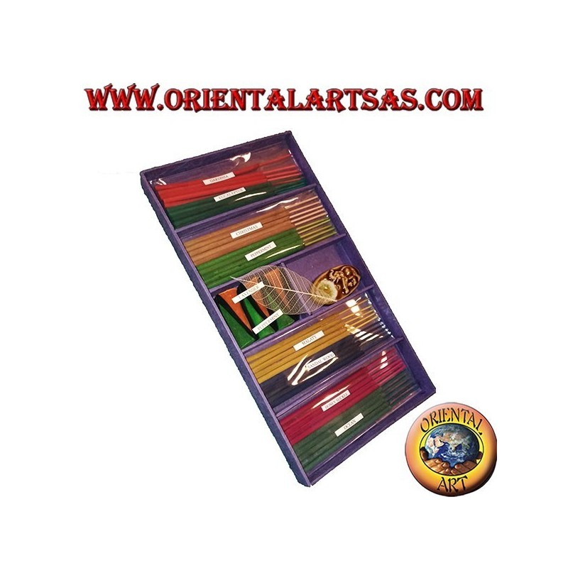 Set of 8 natural incenses (5 pcs) + 6 incense cones + burning essences (purple)