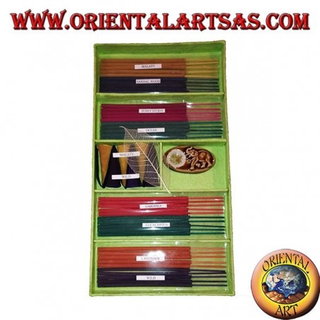 Set di 8 incensi naturali (5 pz) + 6 incensi a cono + brucia essenze (verde)
