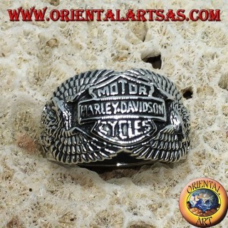 Silver ring with the Harley Davidson logo among the eagles