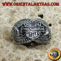 Silver ring with the Harley Davidson logo among the eagles
