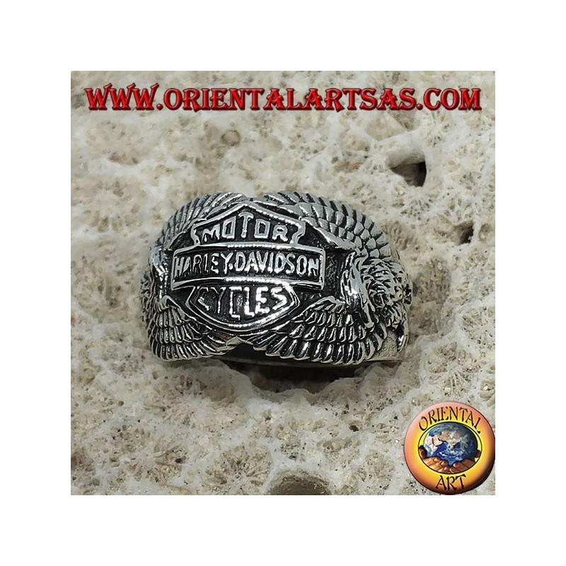 Silberring mit Harley Davidson Logo unter den Adlern