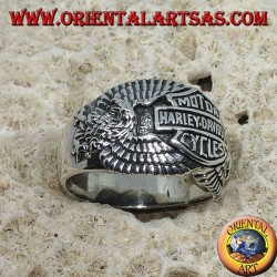 Silver ring with the Harley Davidson logo among the eagles