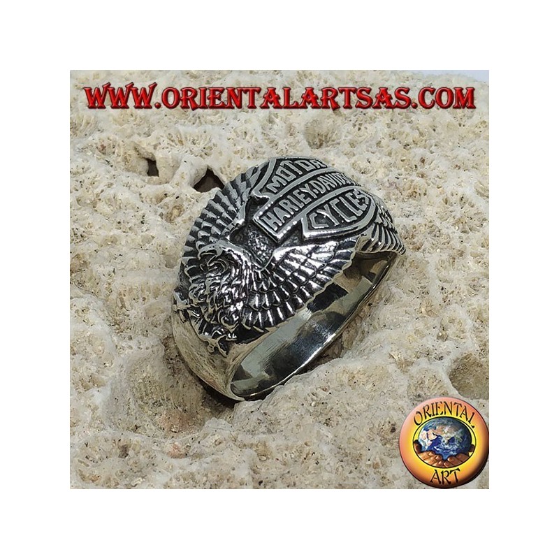 Silberring mit Harley Davidson Logo unter den Adlern