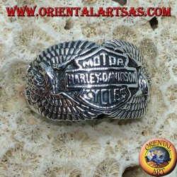 Anillo de plata con el logo de Harley Davidson entre las águilas.
